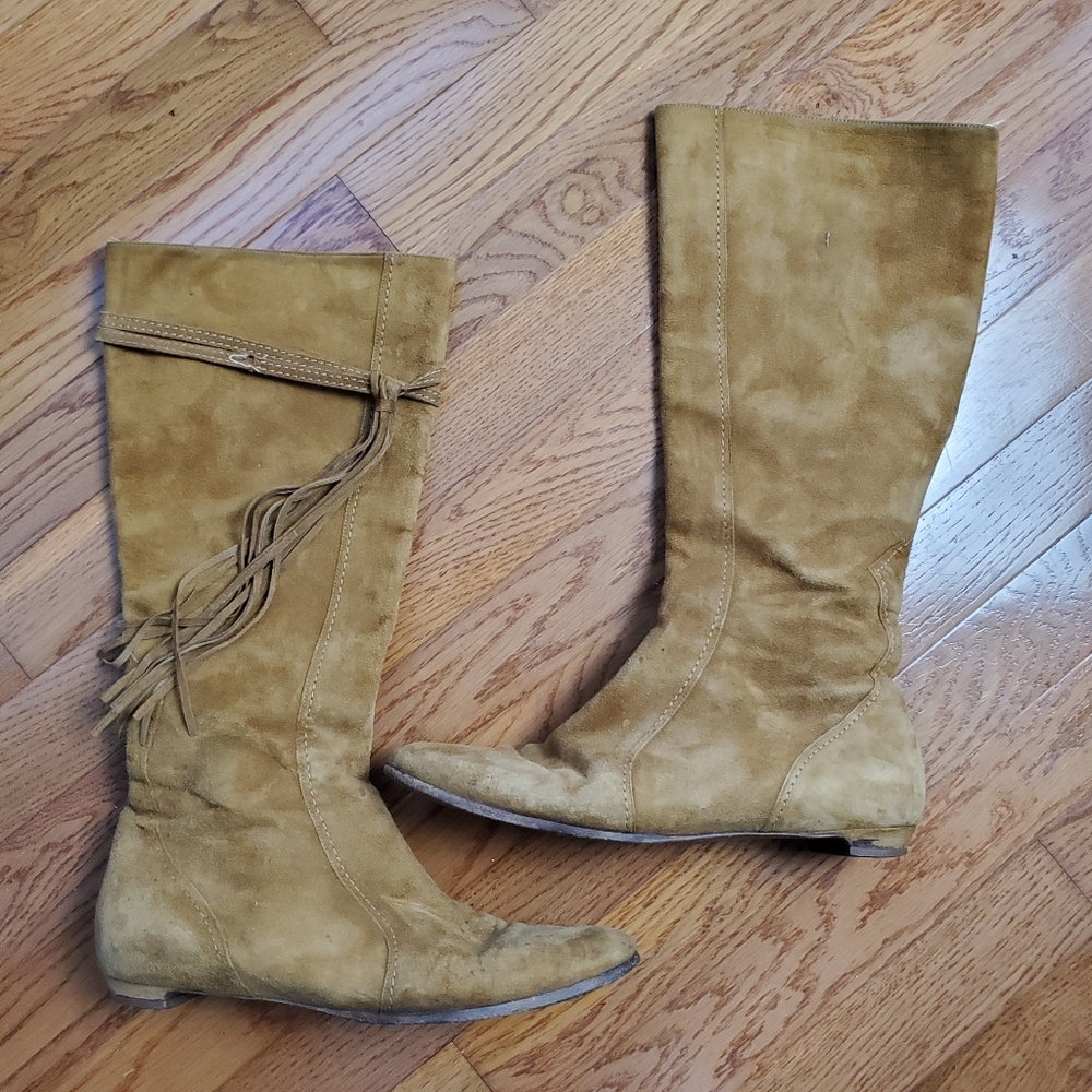 Jimmy Choo Women's Camel Tan Suede Boho Riding Boots Size 9